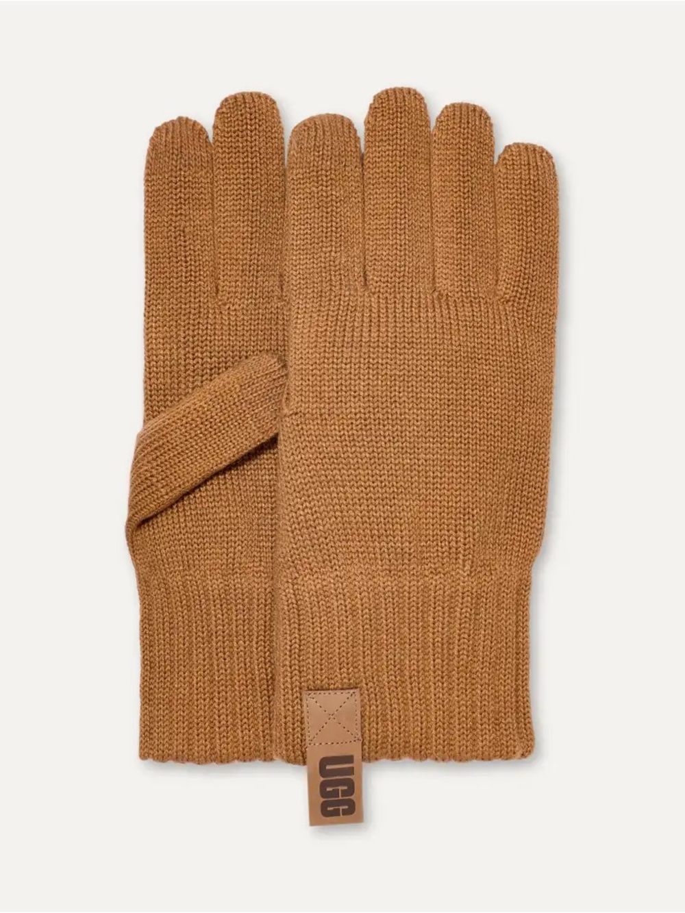 UGG Men's Camel Knit Gloves with Logo Tab